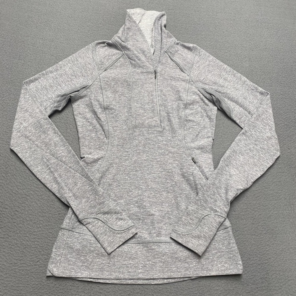 Lululemon Pullover Womens 4 Gray Half Zip Scuba Hoodie Thumbholes Athletic Yoga